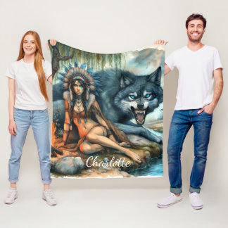 Couverture Polaire Une femme indienne et son ami loup fort