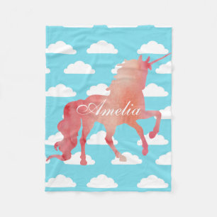 COUVERTURE POLAIRE UNICORN DE COULEUR D'EAU POSÉE AVEC NUAGES BLEUS