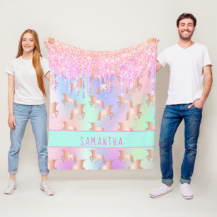 Couverture Polaire Unicorn parties scintillant goutte arc-en-ciel ros