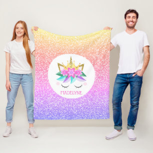 Couverture Polaire Unicorn Princess Rainbow Parties scintillant Nom p