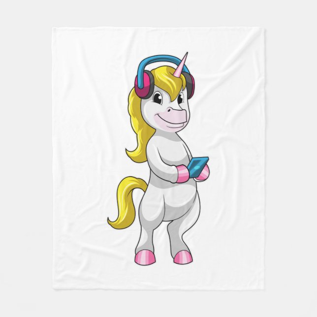Couverture Polaire Unicorne à l'écoute de musique avec casque (Devant)