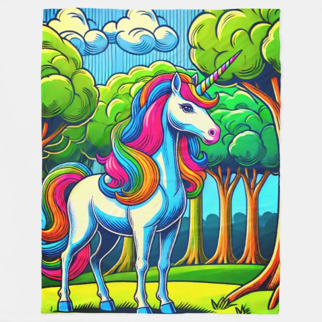Couverture Polaire Unicorne arc-en-ciel (Devant)