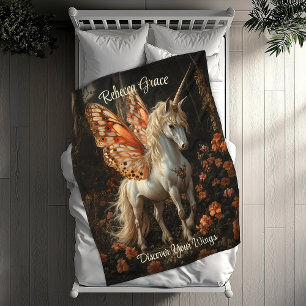 Couverture Polaire Unicorne blanche avec Ado de papillon orange