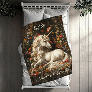 Couverture Polaire Unicorne blanche Imaginaire Floral Cheval couché c