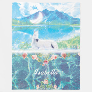 Couverture Polaire Unicorne dans un monde de rêve paradis Fleece Blan