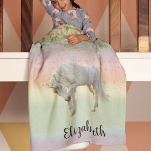 Couverture Polaire Unicorne magique Rainbow Gold Floral