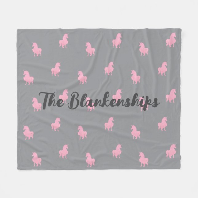 Couverture Polaire Unicorne rose invisible sur gris (Devant (Horizontal))