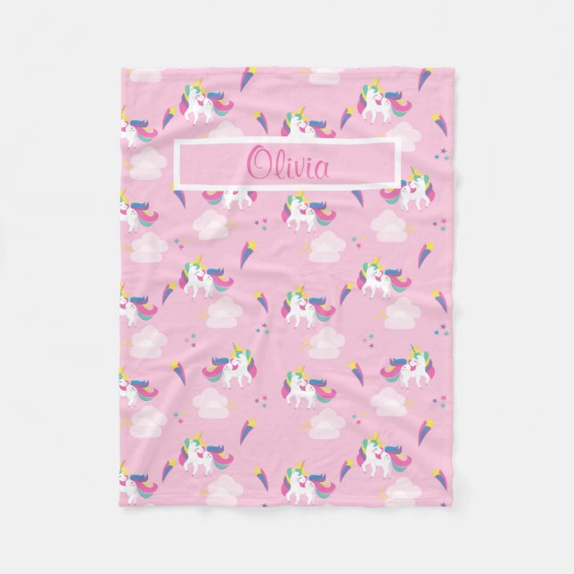 Couverture Polaire Unicorne rose Nom du bébé (Devant)