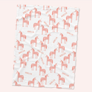 Couverture Polaire Unicorne rose Nom personnalisé
