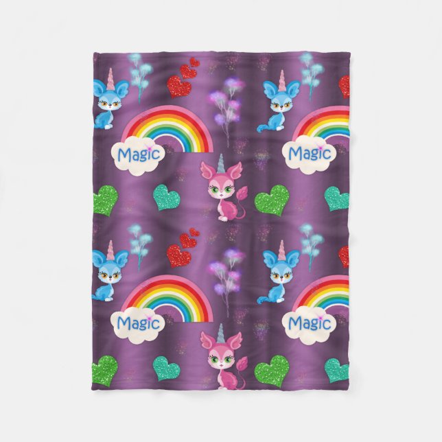 Couverture Polaire Unicornes magiques violet (Devant)