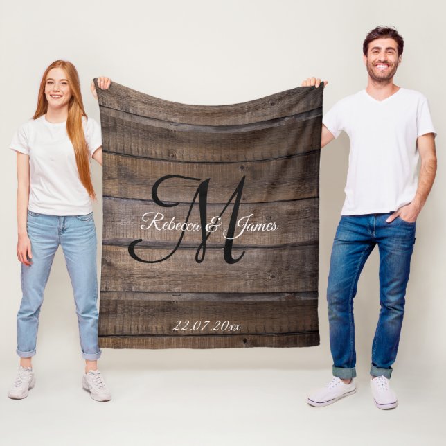 Couverture Polaire Unique Rustique Motif Monogramme sur mesure (En situation)