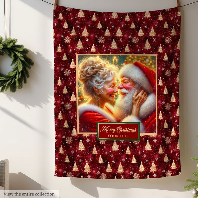 Couverture Polaire Vacances Blanche Bourgogne Cosy Or Noël Père Noël (Holiday Blanket Cozy Burgundy Gold Christmas Santa Design)