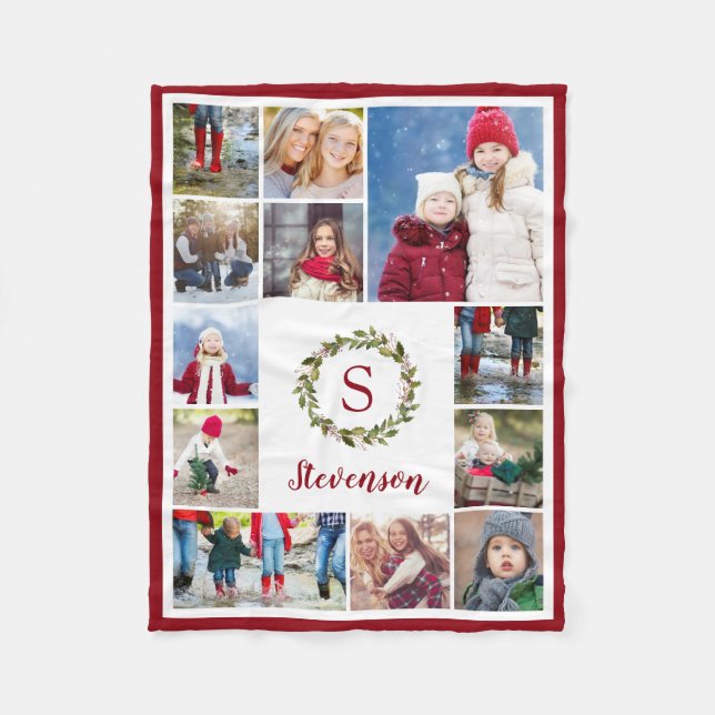 Couverture Polaire Vacances Verdure Wreath Famille Monogramme 12 Phot (Devant)