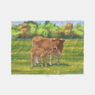 Couverture Polaire Vache d'Aubrac et veau mignon dans le pâturage de