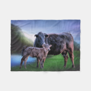 Couverture Polaire Vache et veau de l'Angus noir