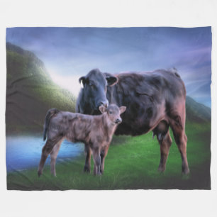 Couverture Polaire Vache et veau de l'Angus noir
