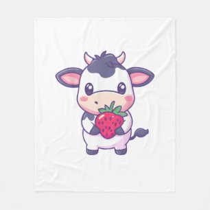 Couverture Polaire Vache Kawaii Cute Avec Des Fraises Béton Adorable