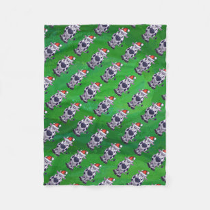 Couverture Polaire Vache Noël sur vert
