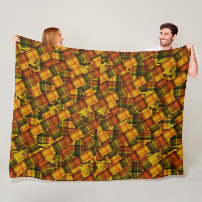 Couverture Polaire Vaches Highland Dans Un Design Tartan Crise, (En situation)