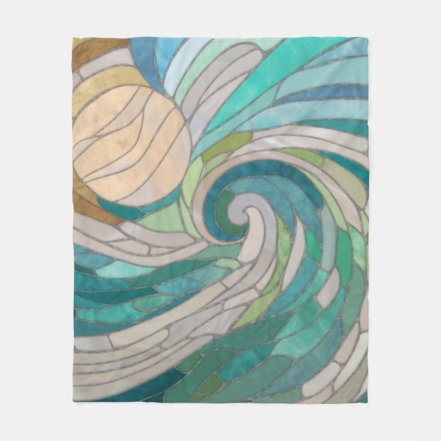 Couverture Polaire Vague et lune de mosaïque (Devant)