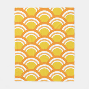 Couverture Polaire Vague japonaise Seigaiha motif jaune orange