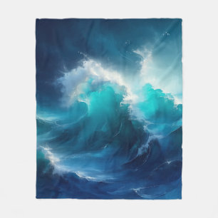 Couverture Polaire Vagues d'océan agitées Turquoise Bleu