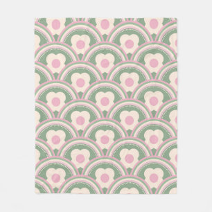 Couverture Polaire Vagues et fleurs rétro rose et vert
