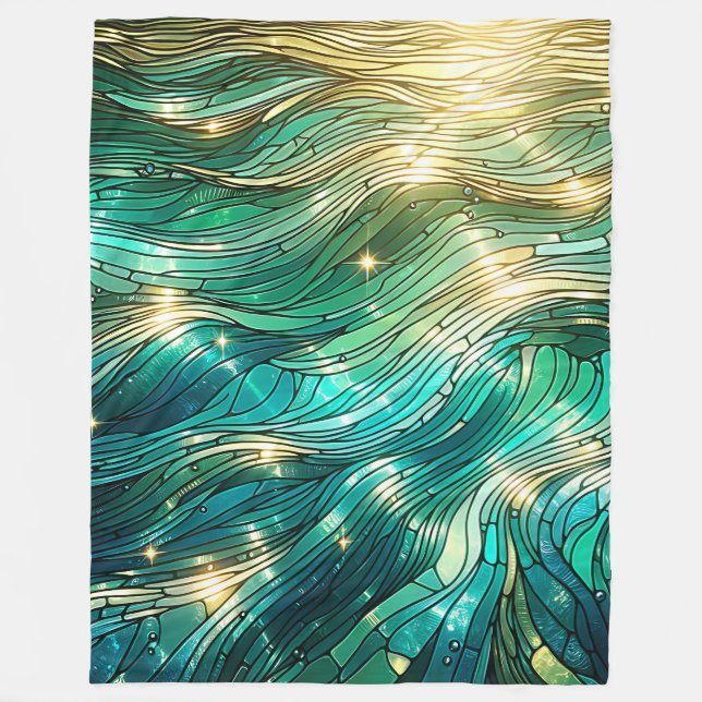 Couverture Polaire "Vagues illuminées - Art océanique vibrant" (Devant)