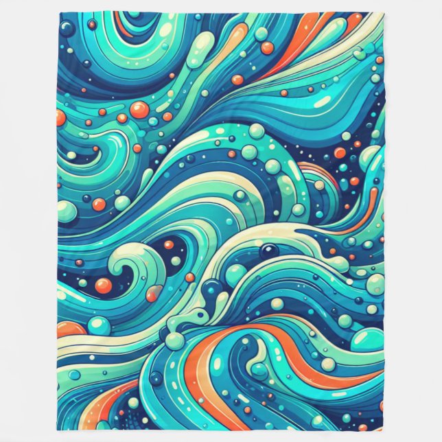 Couverture Polaire "Vagues océaniques psychédéliques" (Devant)