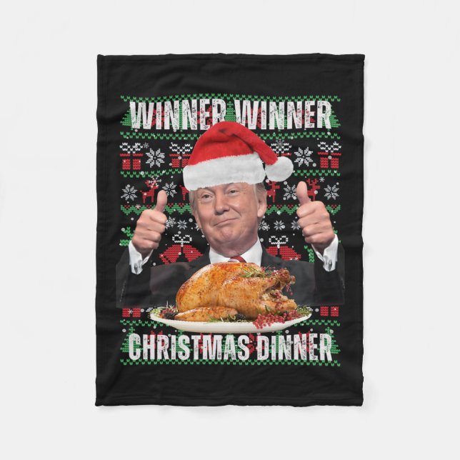Couverture Polaire Vainqueur du dîner de Noël Humour Funny Trump X (Devant)