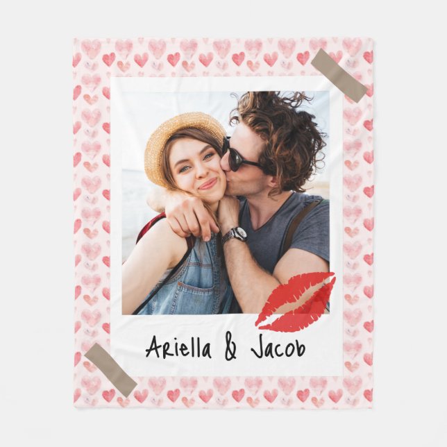 Couverture Polaire Valentine Photo Red Heart Custom Name (Devant)