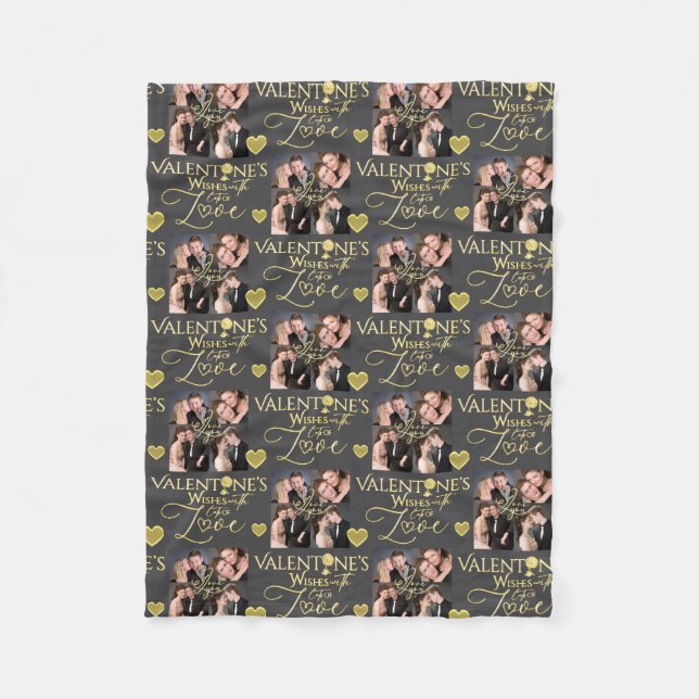 Couverture Polaire Valentine's Day Elegant Gold Photo Collage  (Devant)