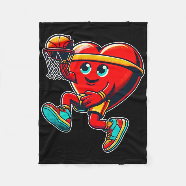 Couverture Polaire Valentine's Day Retro Heart Basketball Player Slam (Devant)