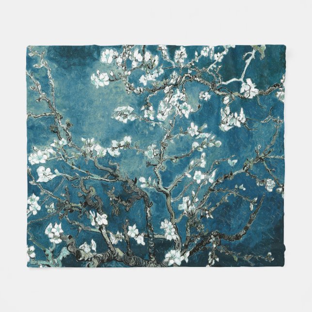 Couverture Polaire Van Gogh Almond Blossoms Dark Turquoise (Devant (Horizontal))