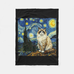 Couverture Polaire Van Gogh Art Nuit étoilée - Drôle Ragdoll Chat Art