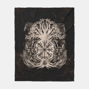Couverture Polaire Vegvisir -Yggdrasil Avec Ravens & Wolves