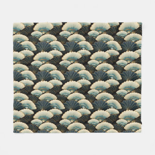 Couverture Polaire Ventilateur Gold et Turquoise inspiré par le Japon