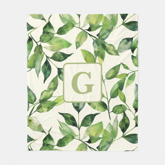 Couverture Polaire Verdure Aquarelle Botanique Feuille monogramme (Devant)