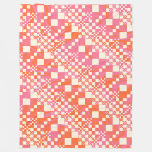 Couverture Polaire Vérifié, Chèques - rose, orange et crème