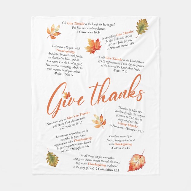 Couverture Polaire Versets de la Bible de Thanksgiving avec feuilles  (Devant)