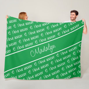 Couverture Polaire vert blanc J'aime le motif texte de football