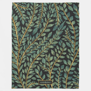 Couverture Polaire Vert bleu moderne Or Tropical Feuille verdure