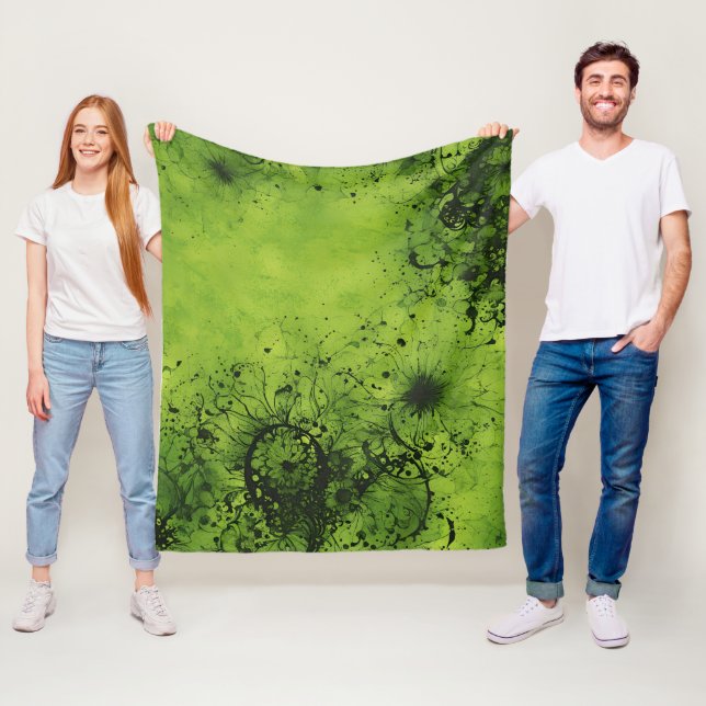 Couverture Polaire Vert Citron Grunge avec Accents Noirs (En situation)