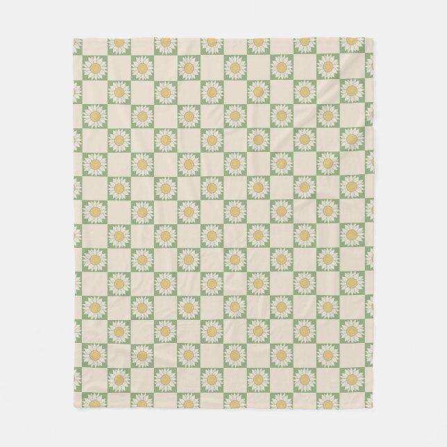 Couverture Polaire Vert esthétique À damiers tournesol Motif Y2K (Devant)