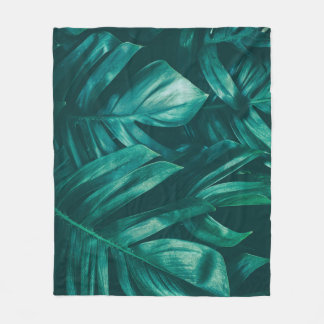 Couverture Polaire Vert foncé, feuillage de jungle tropicale.