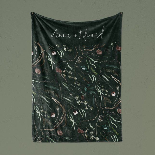 Couverture Polaire Vert moderne élégante aquarelle botanique rustique (Créateur téléchargé)