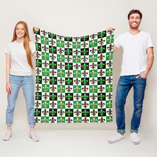 Couverture Polaire Vert Noir Blanc À damiers Fleur de lis Design