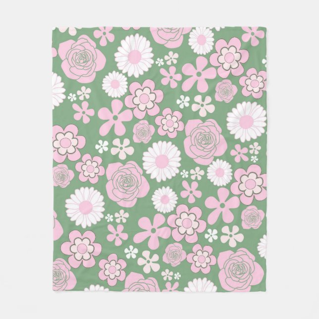 Couverture Polaire Vert rose Tropical Floral Botanique Printemps été (Devant)