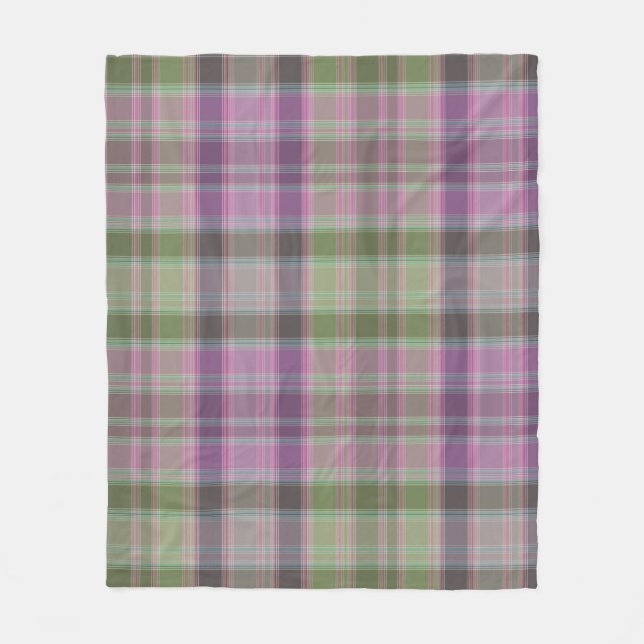 Couverture Polaire Vert, tartan classique lilas.  (Devant)