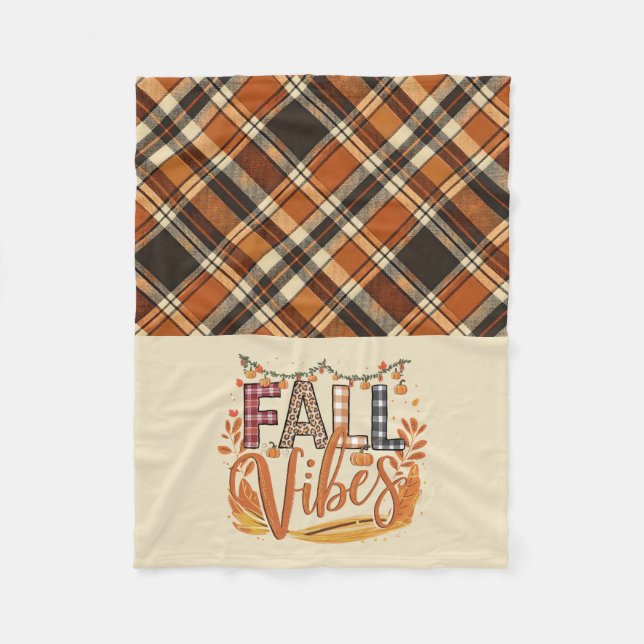 Couverture Polaire Vibes Rustiques Automne Brûlé Orange Plaid Imprime (Devant)